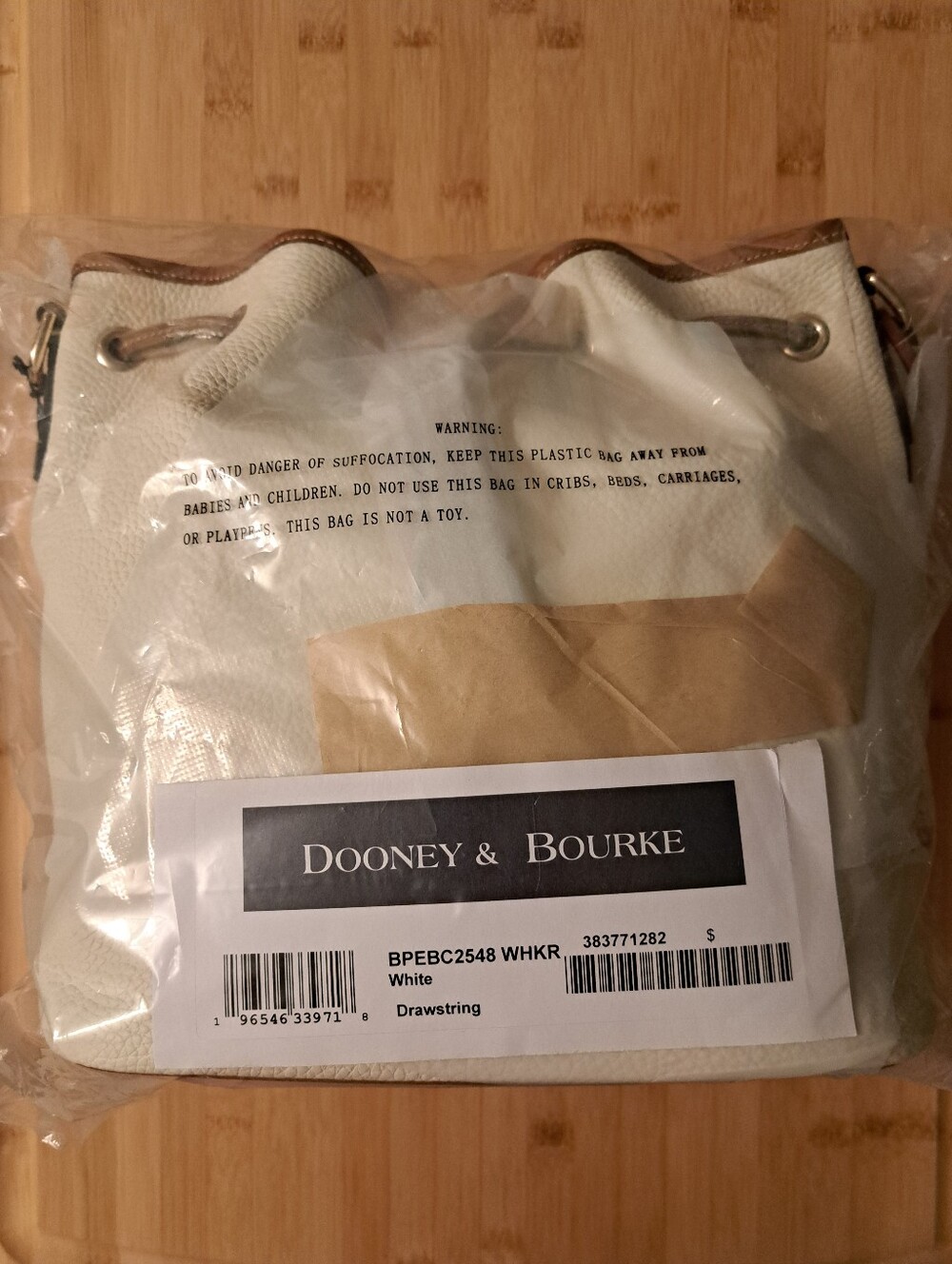 Dooney & Bourke Pebbled Leather Drawstring Bucket In White/Tan, Gold, BRAND NEW! - Picture 9 of 12